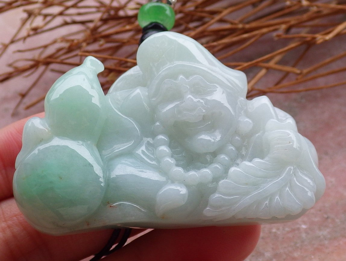 Certified Hand Carved Green Natural Myanmar Burma Grade A Jade jadeite Ji Kung Buddha God Pendant Necklace