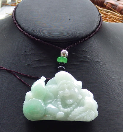 Certified Hand Carved Green Natural Myanmar Burma Grade A Jade jadeite Ji Kung Buddha God Pendant Necklace