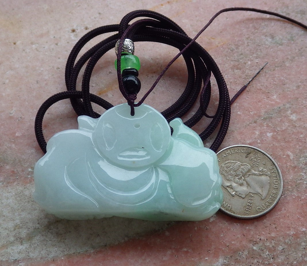 Certified Hand Carved Green Natural Myanmar Burma Grade A Jade jadeite Ji Kung Buddha God Pendant Necklace