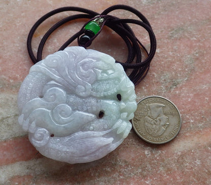 Certified Hand Carved Green Lavender Natural Myanmar Burma A Jade Jadeite Dragon Pendant Necklace