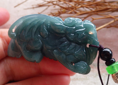 Certified Hand Carved Natural Green Myanmar Burma A Jade jadeite Flying Dragon Pi Xiu Pendant Necklace