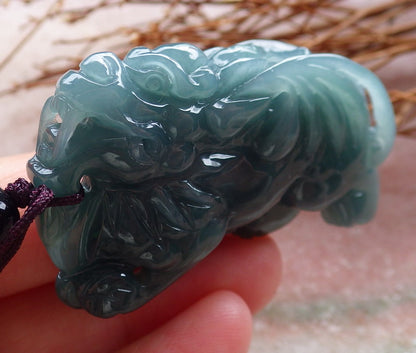 Certified Hand Carved Natural Green Myanmar Burma A Jade jadeite Flying Dragon Pi Xiu Pendant Necklace