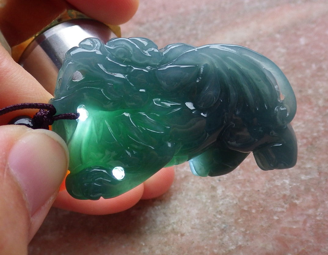 Certified Hand Carved Natural Green Myanmar Burma A Jade jadeite Flying Dragon Pi Xiu Pendant Necklace