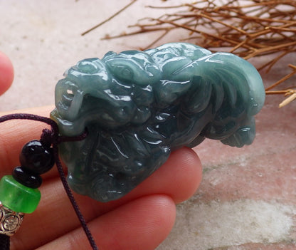 Certified Hand Carved Natural Green Myanmar Burma A Jade jadeite Flying Dragon Pi Xiu Pendant Necklace