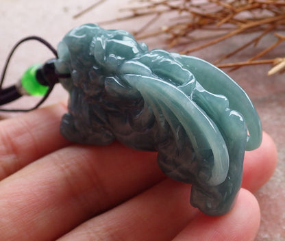 Certified Hand Carved Natural Green Myanmar Burma A Jade jadeite Flying Dragon Pi Xiu Pendant Necklace