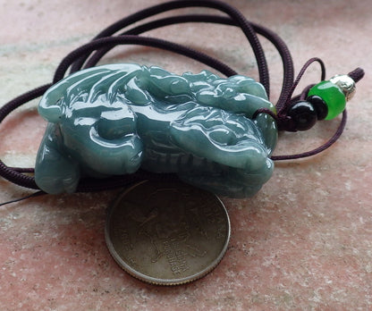 Certified Hand Carved Natural Green Myanmar Burma A Jade jadeite Flying Dragon Pi Xiu Pendant Necklace