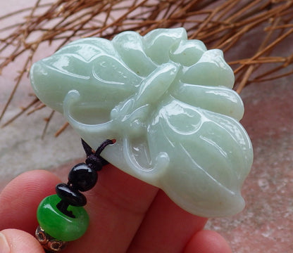 Certified Hand Carved Green Natural Myanmar Burma A Jade Jadeite Butterfly Pendant Necklace