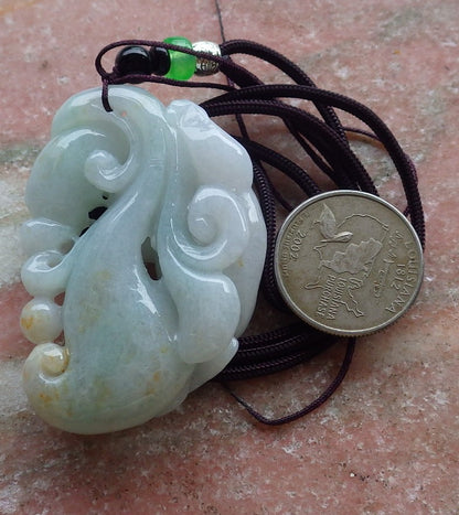 Certified Hand Carved Green Natural Myanmar Burma A Jade Jadeite Pendant Frog Toad Ruyi Pendant Necklace