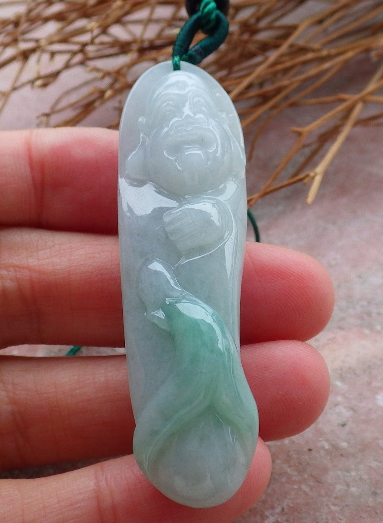 Certified Hand Carved Green Natural Myanmar Burma A Jade jadeite Happy Buddha God Pendant Necklace