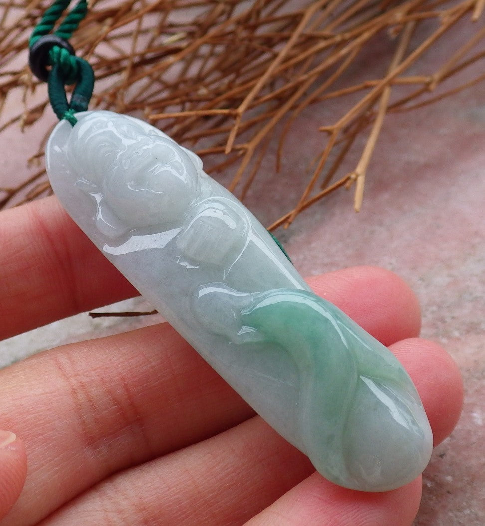 Certified Hand Carved Green Natural Myanmar Burma A Jade jadeite Happy Buddha God Pendant Necklace