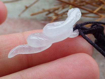 Small Certified Hand Carved Icy White Natural Myanmar Burma A Jade jadeite Snake Zodiac Lucky Amulet Pendant Necklace