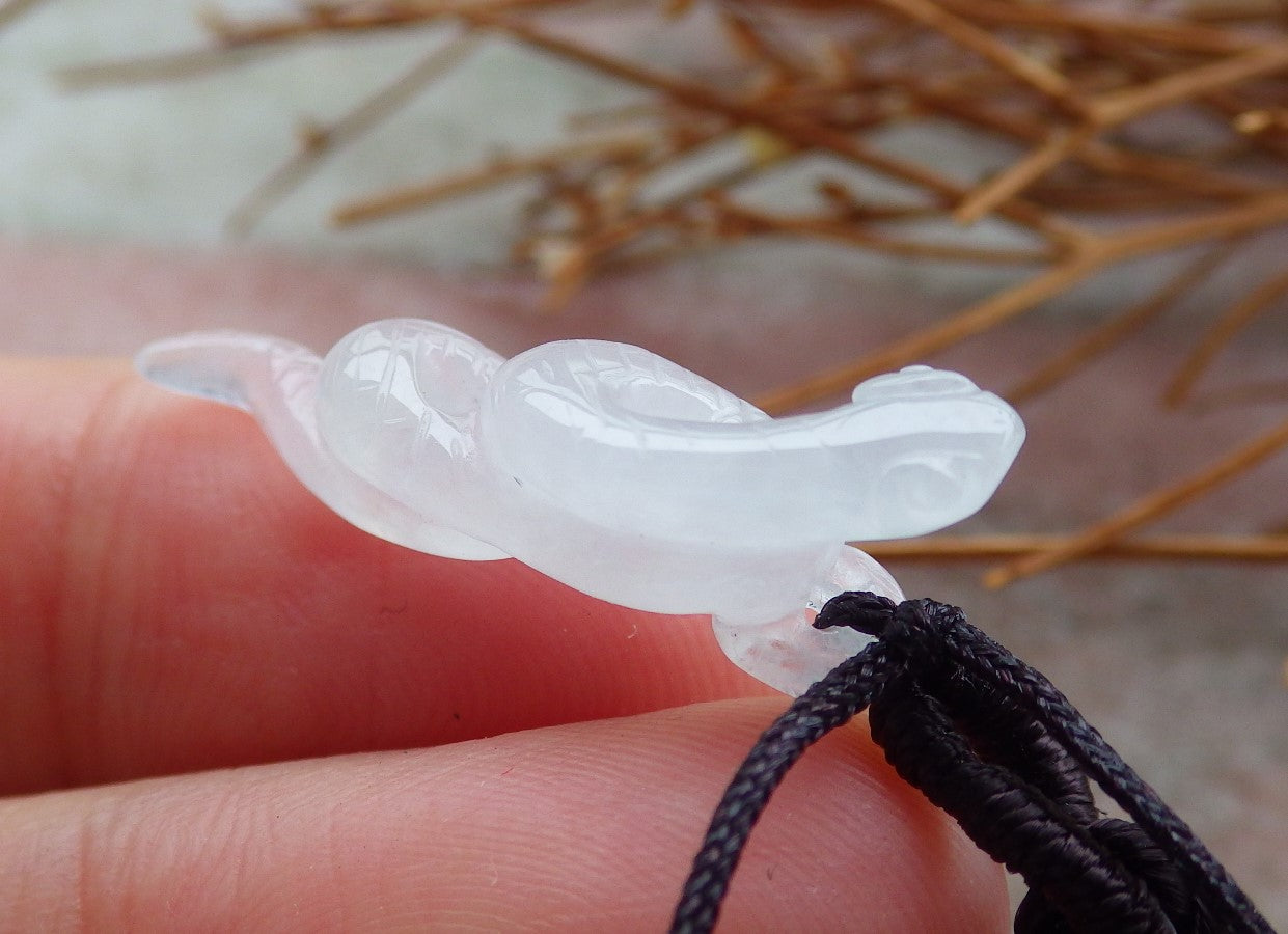 Small Certified Hand Carved Icy White Natural Myanmar Burma A Jade jadeite Snake Zodiac Lucky Amulet Pendant Necklace