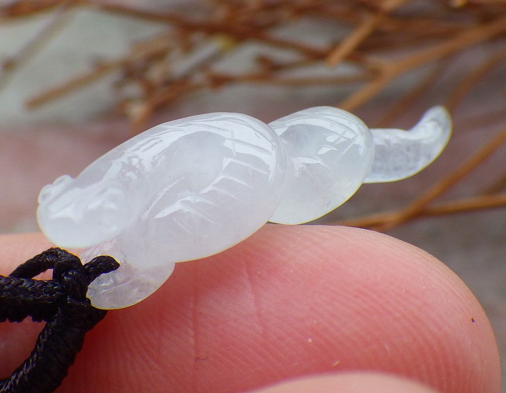 Small Certified Hand Carved Icy White Natural Myanmar Burma A Jade jadeite Snake Zodiac Lucky Amulet Pendant Necklace