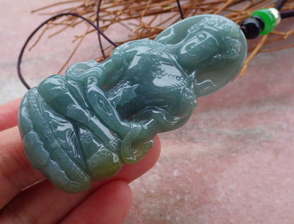 Certified Hand Carved Green 100% Natural Myanmar Burma A Jade Jadeite Guanyin Kwan yin Pendant Necklace