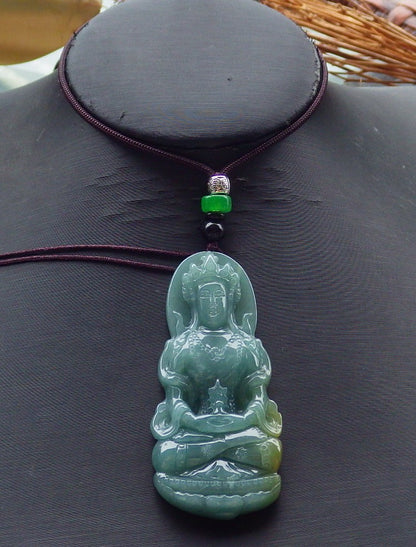 Certified Hand Carved Green 100% Natural Myanmar Burma A Jade Jadeite Guanyin Kwan yin Pendant Necklace