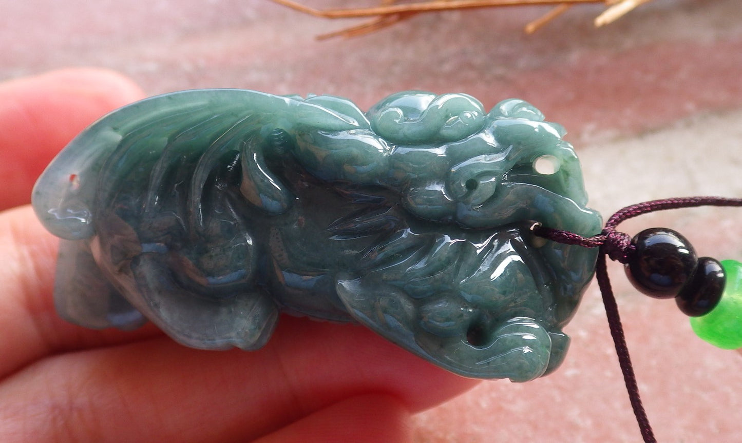 Certified Hand Carved Natural Green Myanmar Burma A Jade jadeite Flying Dragon Pi Xiu Pendant Necklace