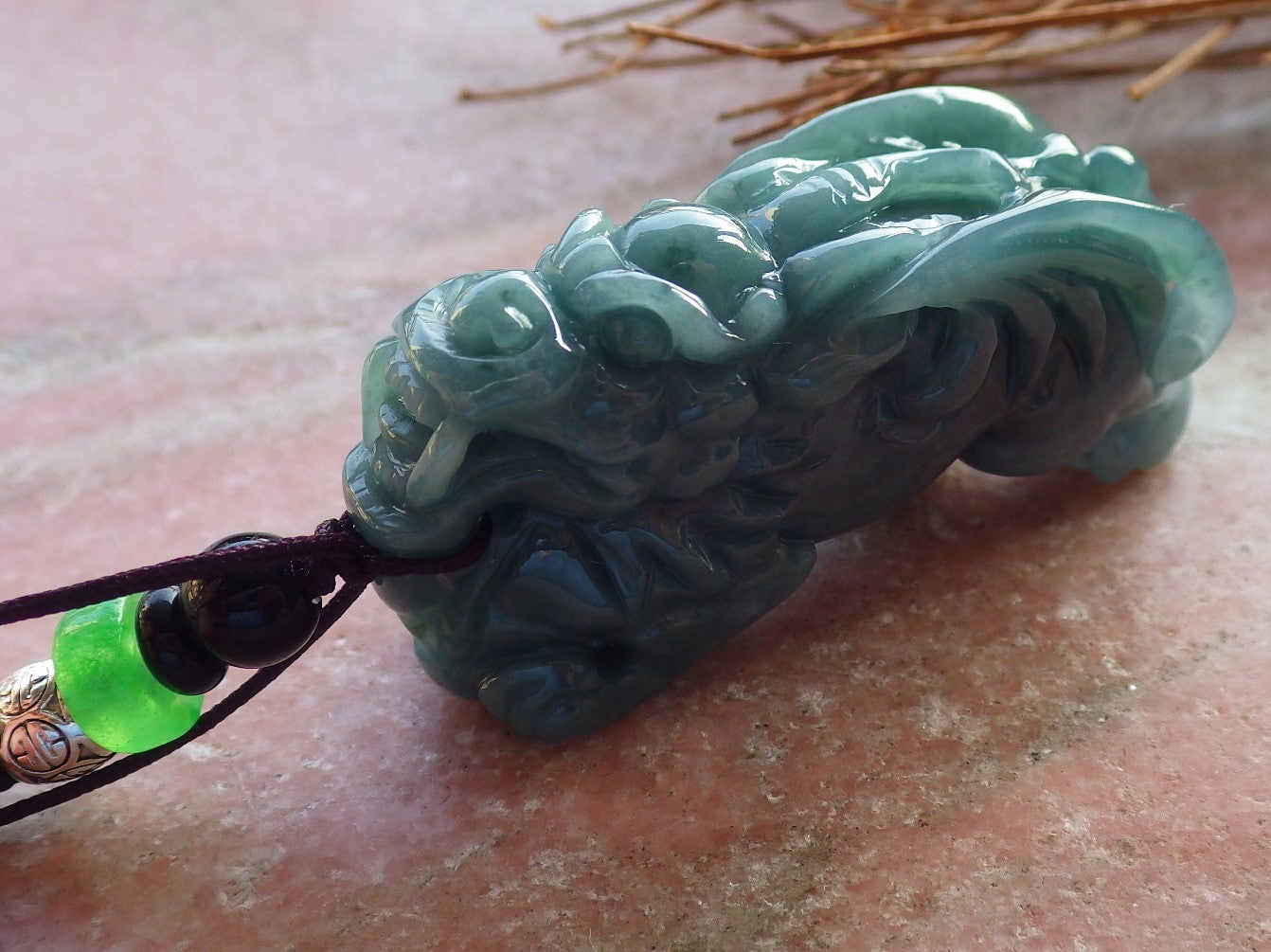 Certified Hand Carved Natural Green Myanmar Burma A Jade jadeite Flying Dragon Pi Xiu Pendant Necklace