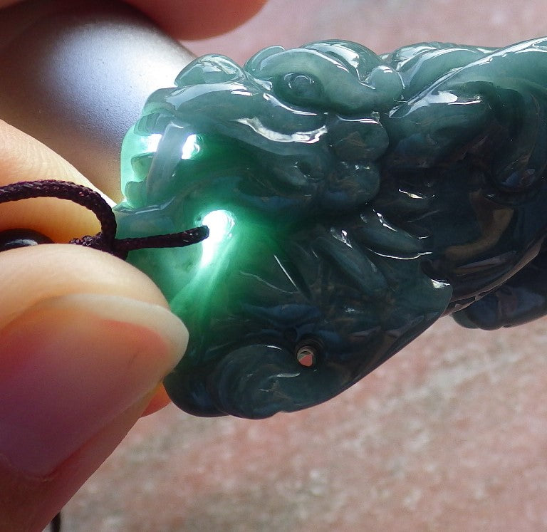 Certified Hand Carved Natural Green Myanmar Burma A Jade jadeite Flying Dragon Pi Xiu Pendant Necklace