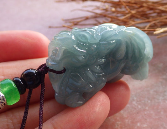 Certified Hand Carved Natural Green Myanmar Burma A Jade jadeite Flying Dragon Pi Xiu Pendant Necklace