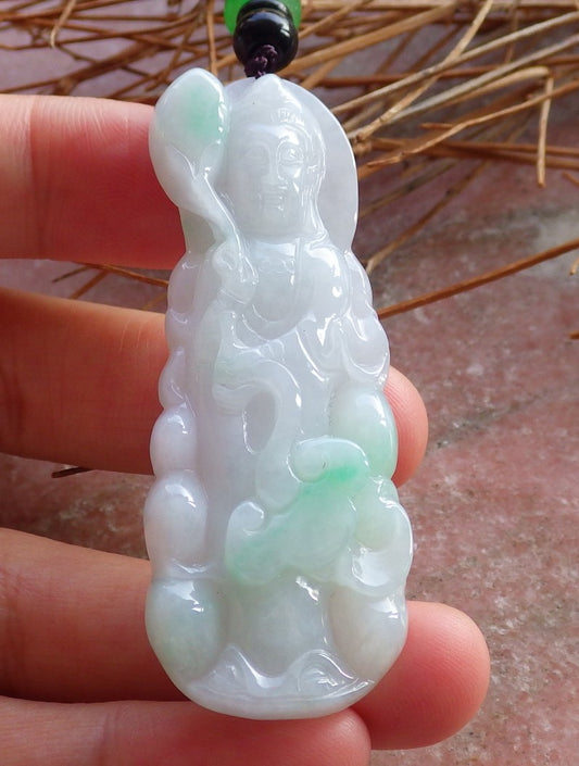 Certified Hand Carved Myanmar Burma A Jade jadeite Guanyin Kwan Yin God Pendant Necklace