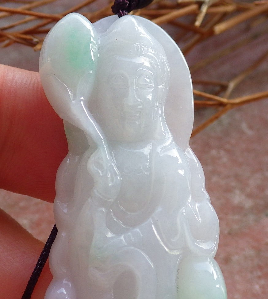 Certified Hand Carved Myanmar Burma A Jade jadeite Guanyin Kwan Yin God Pendant Necklace