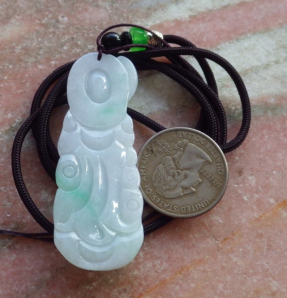 Certified Hand Carved Myanmar Burma A Jade jadeite Guanyin Kwan Yin God Pendant Necklace