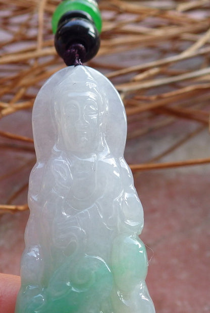 Certified Natural Hand Carved Myanmar Burma A Jade jadeite Guanyin Kwan Yin God Pendant Necklace