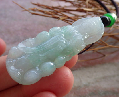 Certified Natural Hand Carved Myanmar Icy Green Burma A Jade jadeite Guanyin Kwan Yin God Pendant Necklace