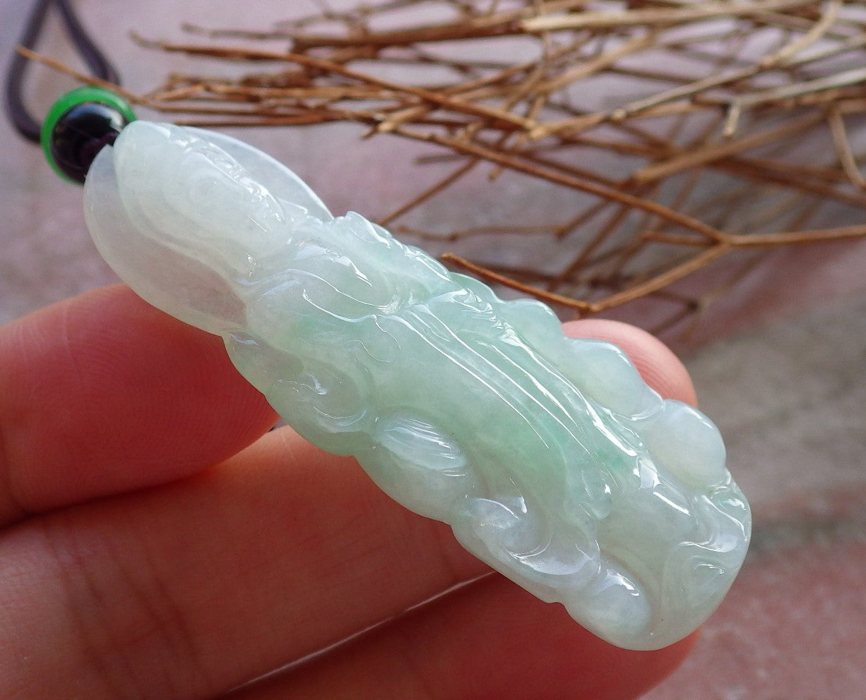 Certified Natural Hand Carved Myanmar Icy Green Burma A Jade jadeite Guanyin Kwan Yin God Pendant Necklace