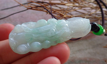 Certified Natural Hand Carved Myanmar Icy Green Burma A Jade jadeite Guanyin Kwan Yin God Pendant Necklace