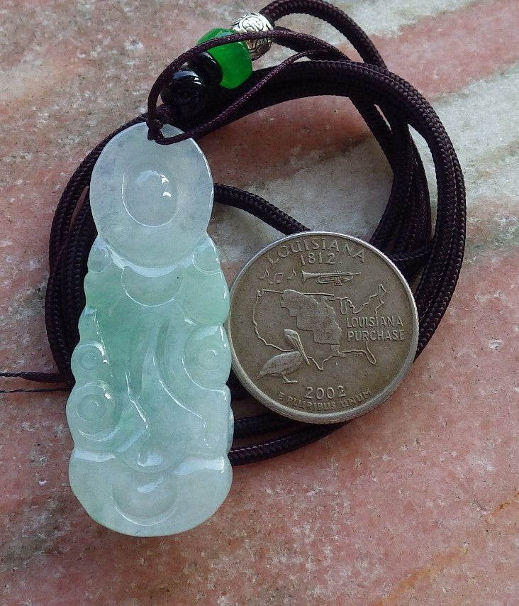 Certified Natural Hand Carved Myanmar Icy Green Burma A Jade jadeite Guanyin Kwan Yin God Pendant Necklace