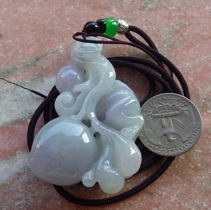 Certified Hand Carved Green Natural Myanmar Burma Grade A Jade Jadeite Fox Peach Coin Ruyi Pendant Necklace