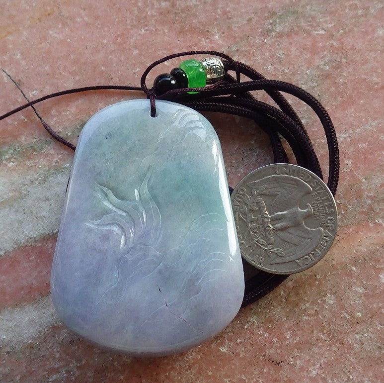 Certified Hand Carved Natural Lavender Green Myanmar Burma A Jade jadeite Frog Toad Lotus Pendant Necklace