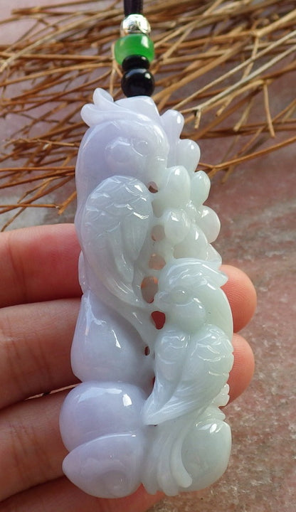 Certified Hand Carved Natural Myanmar Burma Grade A Jade jadeite Phoenix Bird Parrot Ruyi Lucky Amulet Pendant Necklace