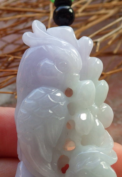 Certified Hand Carved Natural Myanmar Burma Grade A Jade jadeite Phoenix Bird Parrot Ruyi Lucky Amulet Pendant Necklace