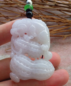 Certified Hand Carved Green 100% Natural Myanmar Burma A Jade Jadeite Ruyi Pi Xiu Peanut Pendant Necklace