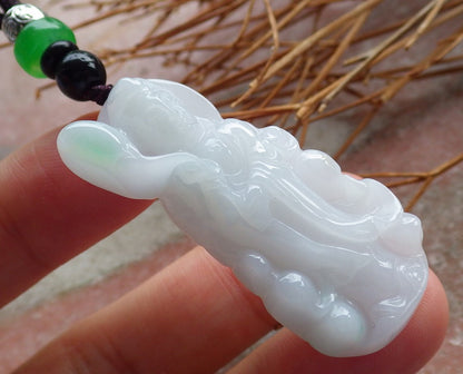 Certified Hand Carved Green Natural Myanmar Burma A Jade Jadeite Guanyin Kwan yin Pendant Necklace