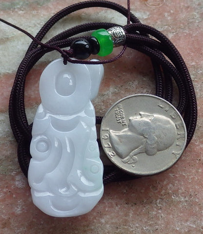 Certified Hand Carved Green Natural Myanmar Burma A Jade Jadeite Guanyin Kwan yin Pendant Necklace