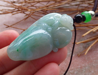 Certified Hand Carved Green Natural Myanmar Burma A Jade jadeite Monkey Peach Ruyi Pendant Necklace