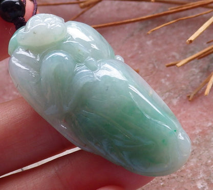 Certified Hand Carved Green Natural Myanmar Burma A Jade jadeite Monkey Peach Ruyi Pendant Necklace