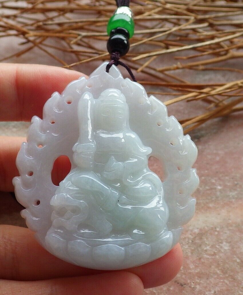 Certified Natural Hand Carved Myanmar Burma A Jade jadeite Dragon Guanyin Kwan Yin God Pendant Necklace