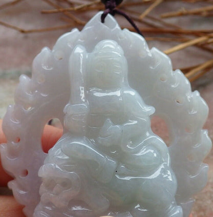 Certified Natural Hand Carved Myanmar Burma A Jade jadeite Dragon Guanyin Kwan Yin God Pendant Necklace