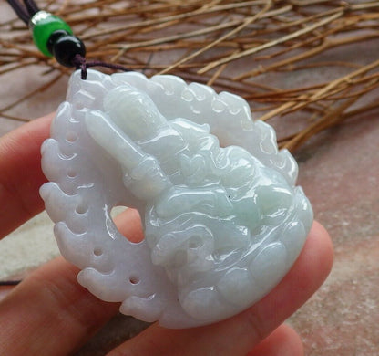 Certified Natural Hand Carved Myanmar Burma A Jade jadeite Dragon Guanyin Kwan Yin God Pendant Necklace