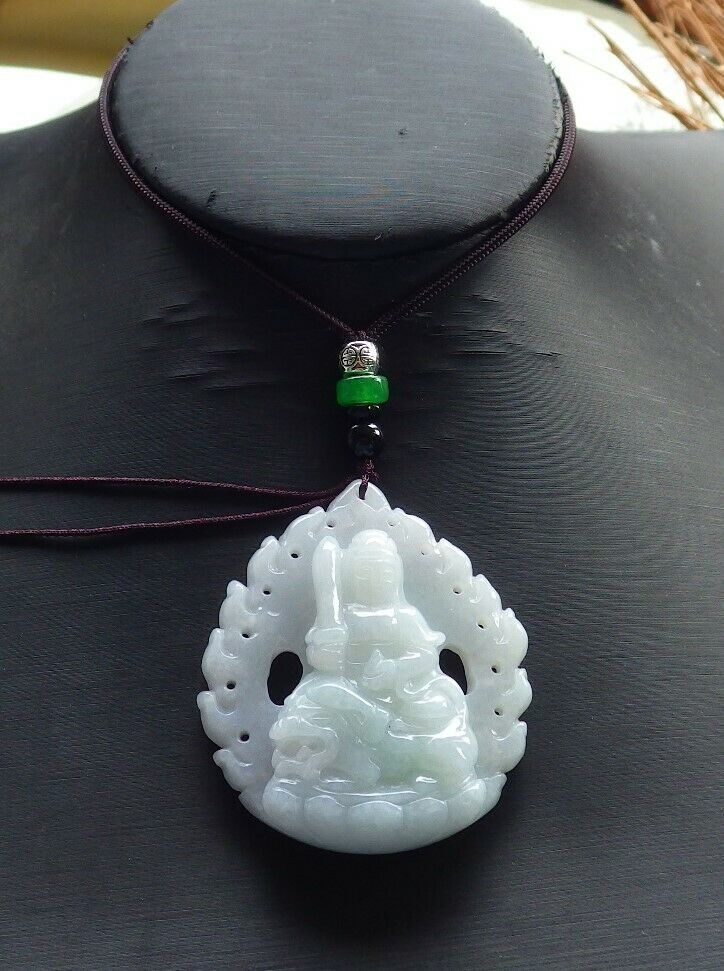 Certified Natural Hand Carved Myanmar Burma A Jade jadeite Dragon Guanyin Kwan Yin God Pendant Necklace