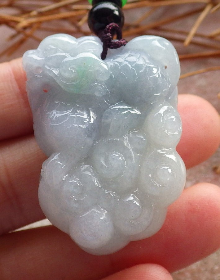 Certified Hand Carved Lavender Green Natural Myanmar Burma A Jade Jadeite Dragon Ruyi Pi Xiu Peanut Pendant Necklace