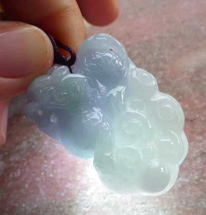 Certified Hand Carved Lavender Green Natural Myanmar Burma A Jade Jadeite Dragon Ruyi Pi Xiu Peanut Pendant Necklace