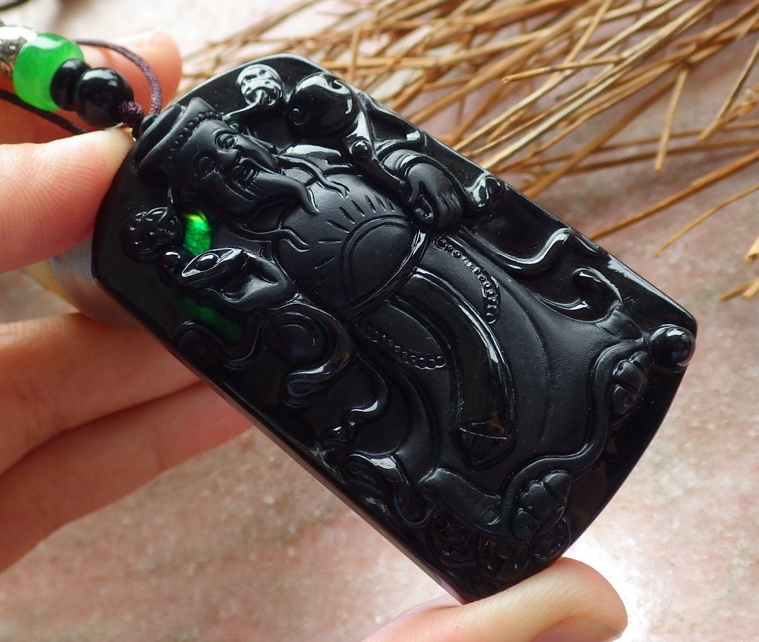3 pcs Certified Hand Carved Green Natural A Jade Jadeite Pendant Necklace
