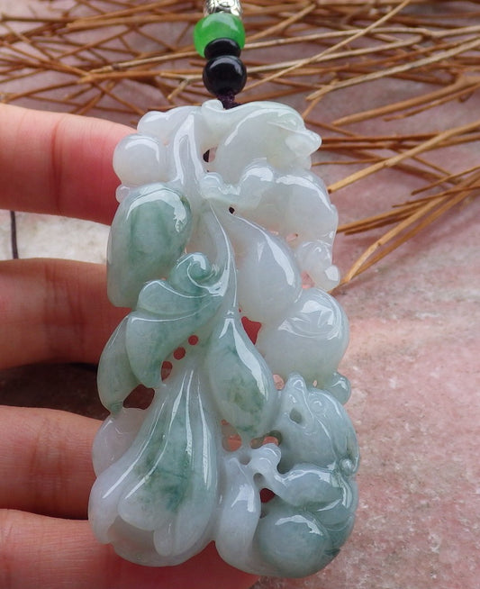 Certified Hand Carved Natural Green Myanmar Burma A Jade jadeite Dragon Pi Xiu Ruyi Gourd Lotus Flower Pendant Necklace
