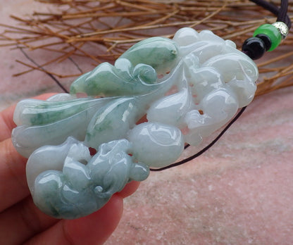 Certified Hand Carved Natural Green Myanmar Burma A Jade jadeite Dragon Pi Xiu Ruyi Gourd Lotus Flower Pendant Necklace