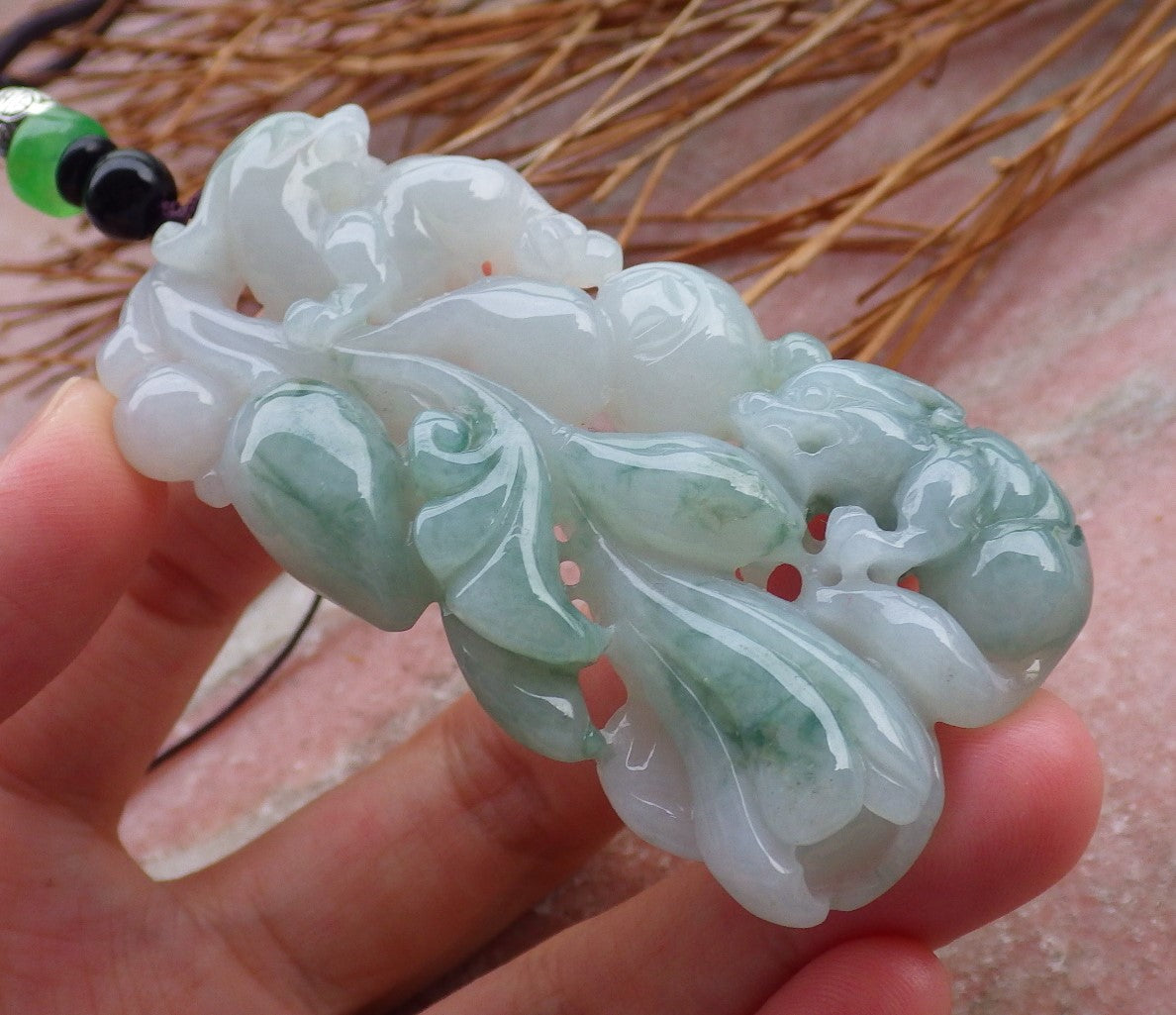 Certified Hand Carved Natural Green Myanmar Burma A Jade jadeite Dragon Pi Xiu Ruyi Gourd Lotus Flower Pendant Necklace